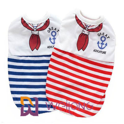 Köpek Yavrusu İçin Özelleştirilmiş Dijital Baskı Sailor Anchor Stripe Pet T Shirt% 100 Pamuk