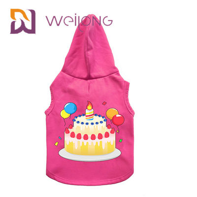 Renkli Kauçuk Baskı Doğum Günü Pet Hoodie Özelleştirilmiş Pembe Köpek Hoodie