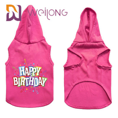 Renkli Kauçuk Baskı Doğum Günü Pet Hoodie Özelleştirilmiş Pembe Köpek Hoodie
