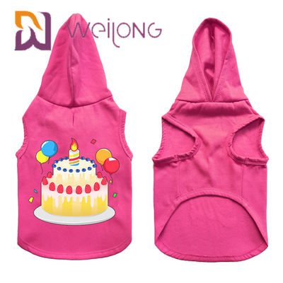 Renkli Kauçuk Baskı Doğum Günü Pet Hoodie Özelleştirilmiş Pembe Köpek Hoodie